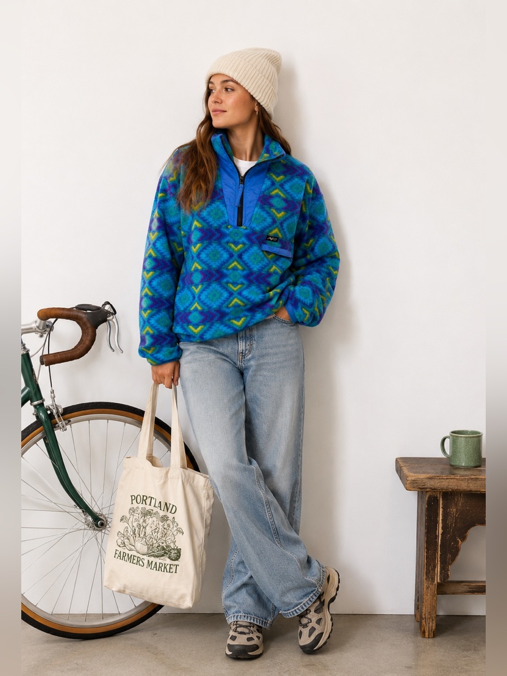 Vintage Wyoming Woolens Blue 90s Fleece Pullover Half Zip Gorpcore size L